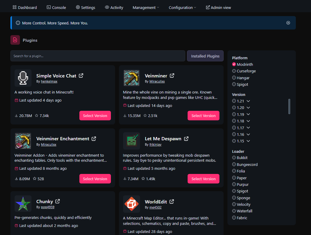 Plugin Manager Screenshot